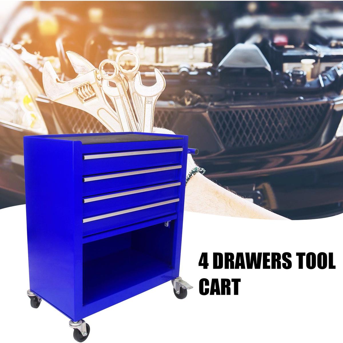 4 DRAWERS MULTIFUNCTIONAL TOOL CART WITH WHEELS-BLUE