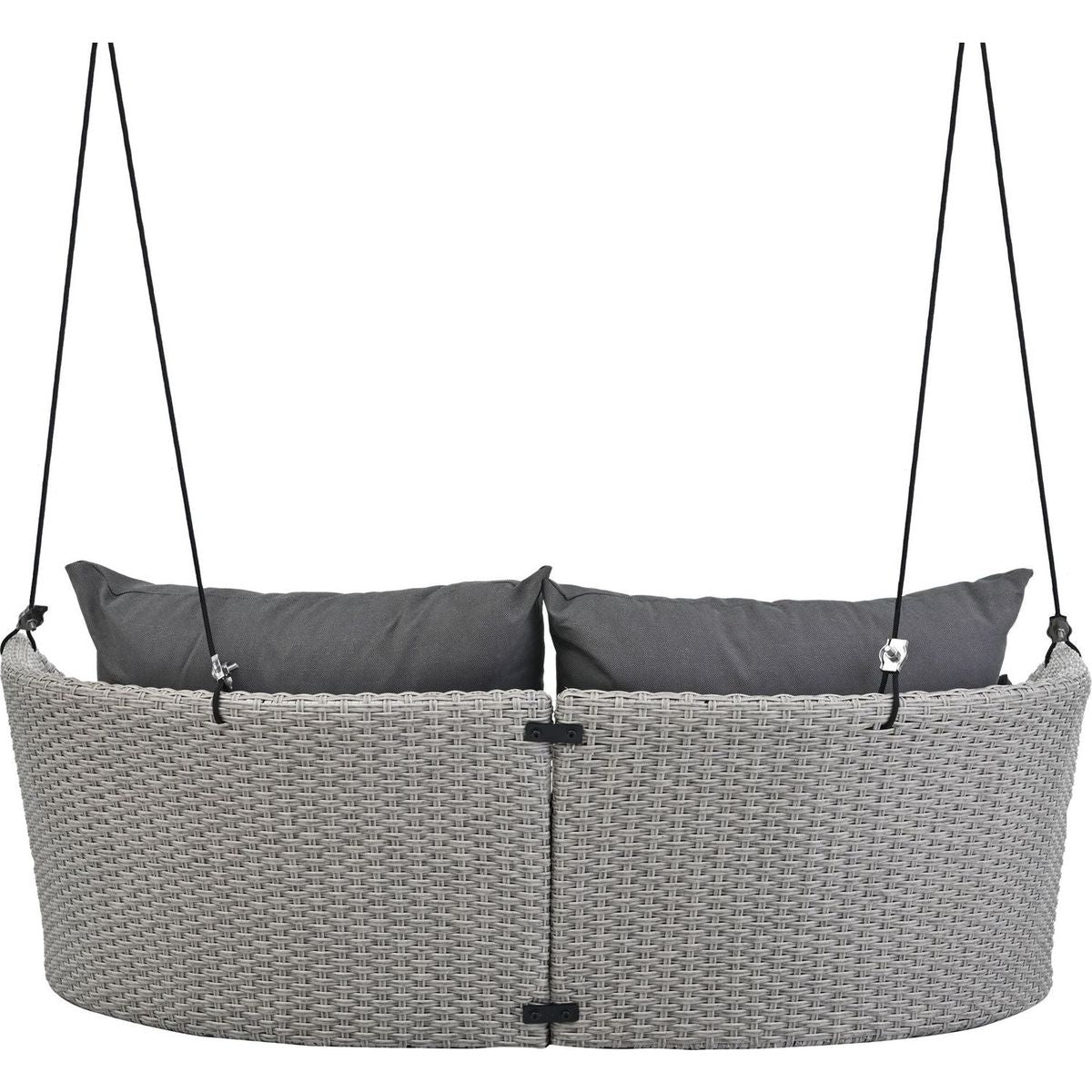 51.9" 2-Person Hanging Seat, Rattan Woven Swing Chair, Porch Swing With Ropes, Gray Wicker And Cushion