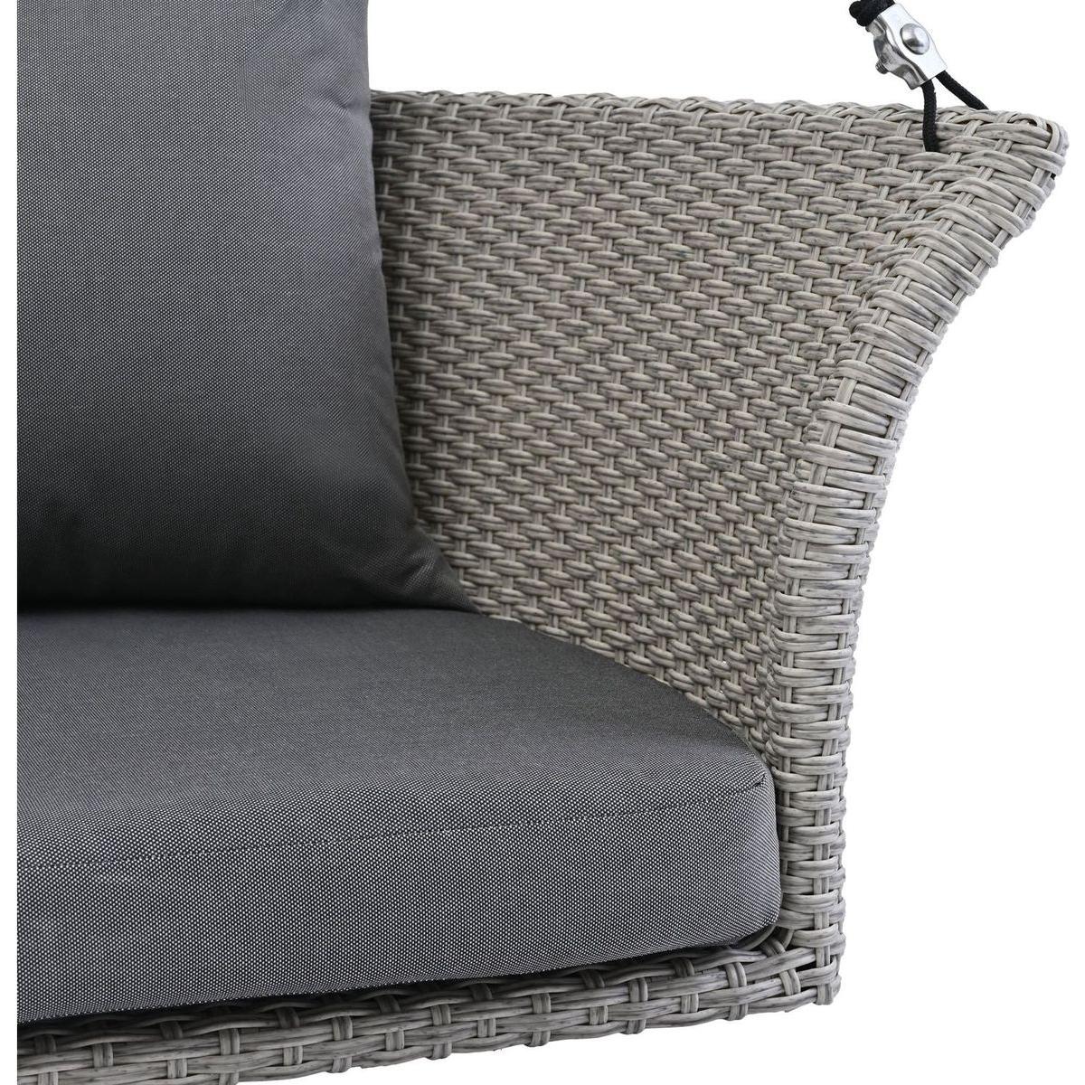 51.9" 2-Person Hanging Seat, Rattan Woven Swing Chair, Porch Swing With Ropes, Gray Wicker And Cushion