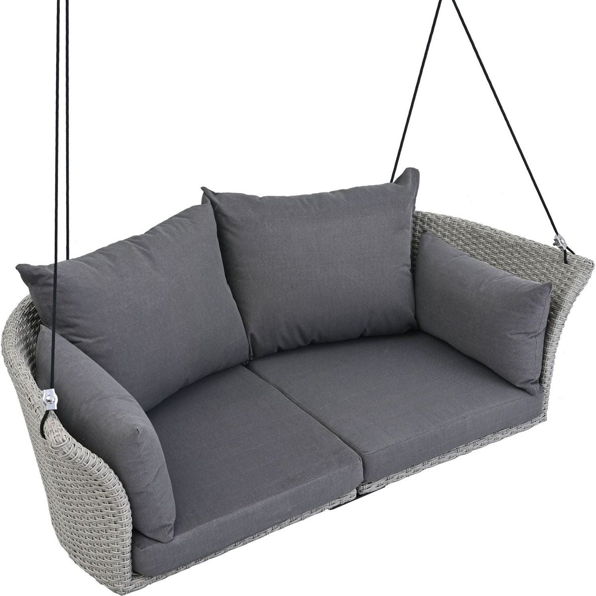 51.9" 2-Person Hanging Seat, Rattan Woven Swing Chair, Porch Swing With Ropes, Gray Wicker And Cushion