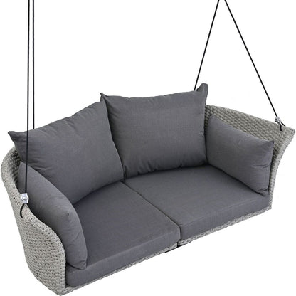 51.9" 2-Person Hanging Seat, Rattan Woven Swing Chair, Porch Swing With Ropes, Gray Wicker And Cushion