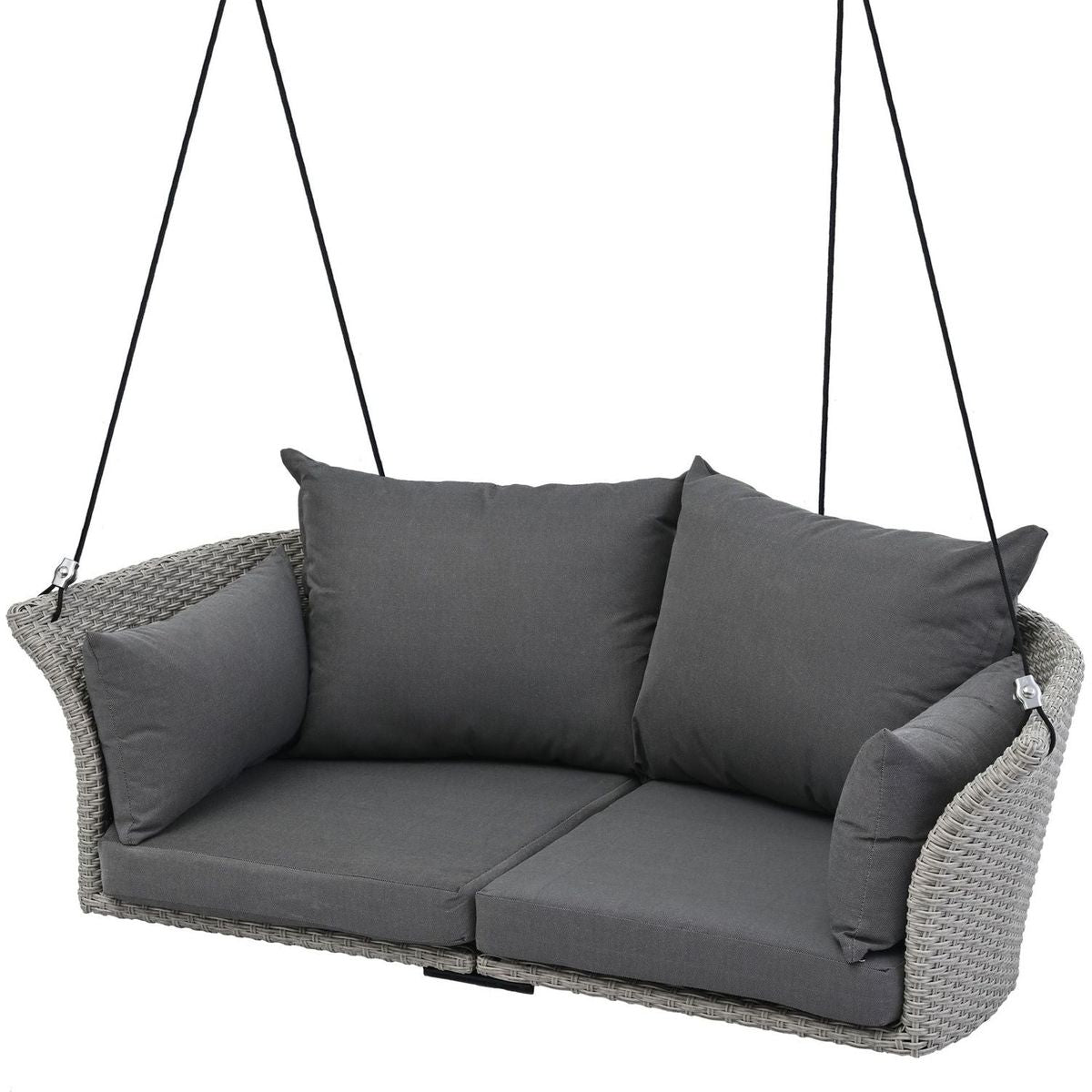 51.9" 2-Person Hanging Seat, Rattan Woven Swing Chair, Porch Swing With Ropes, Gray Wicker And Cushion