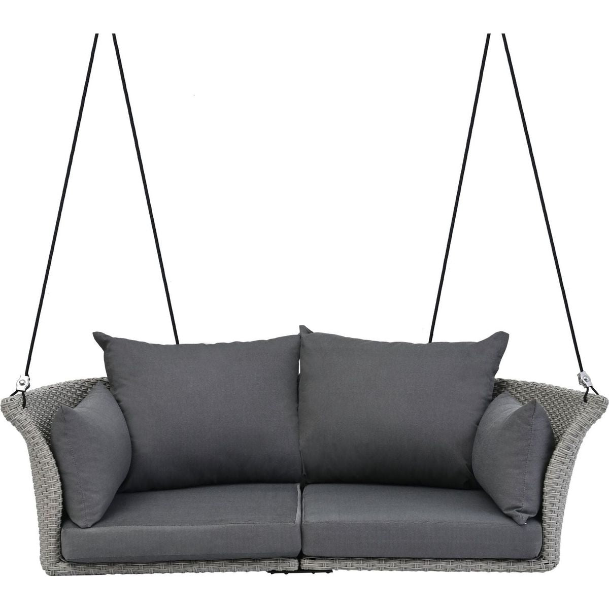 51.9" 2-Person Hanging Seat, Rattan Woven Swing Chair, Porch Swing With Ropes, Gray Wicker And Cushion
