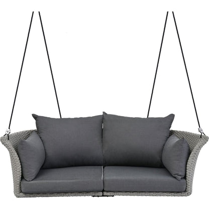 51.9" 2-Person Hanging Seat, Rattan Woven Swing Chair, Porch Swing With Ropes, Gray Wicker And Cushion