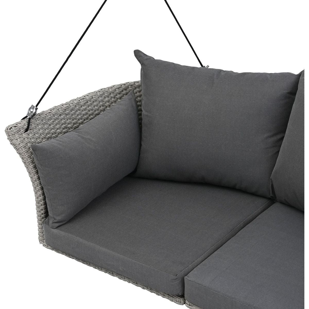 51.9" 2-Person Hanging Seat, Rattan Woven Swing Chair, Porch Swing With Ropes, Gray Wicker And Cushion