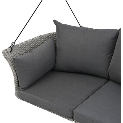51.9" 2-Person Hanging Seat, Rattan Woven Swing Chair, Porch Swing With Ropes, Gray Wicker And Cushion