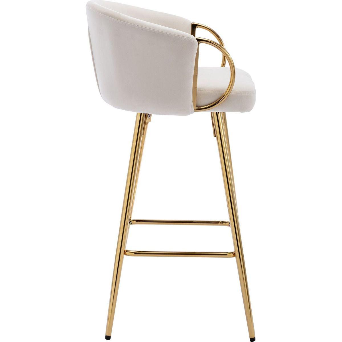 30 Inch Set of 2 Bar Stools,with Chrome Footrest and Base Velvet + Golden Leg Simple Bar Stool,CREAM