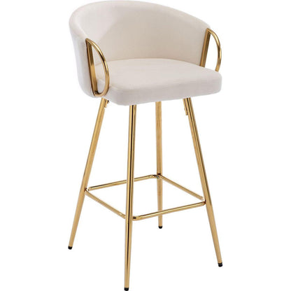 30 Inch Set of 2 Bar Stools,with Chrome Footrest and Base Velvet + Golden Leg Simple Bar Stool,CREAM