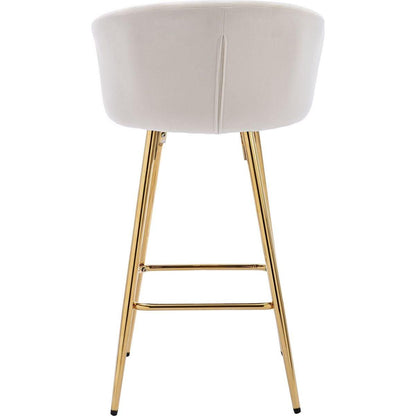 30 Inch Set of 2 Bar Stools,with Chrome Footrest and Base Velvet + Golden Leg Simple Bar Stool,CREAM