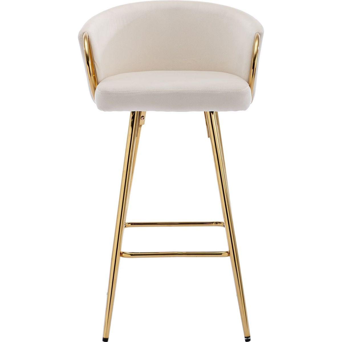 30 Inch Set of 2 Bar Stools,with Chrome Footrest and Base Velvet + Golden Leg Simple Bar Stool,CREAM