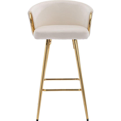 30 Inch Set of 2 Bar Stools,with Chrome Footrest and Base Velvet + Golden Leg Simple Bar Stool,CREAM