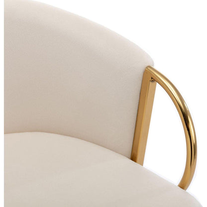 30 Inch Set of 2 Bar Stools,with Chrome Footrest and Base Velvet + Golden Leg Simple Bar Stool,CREAM