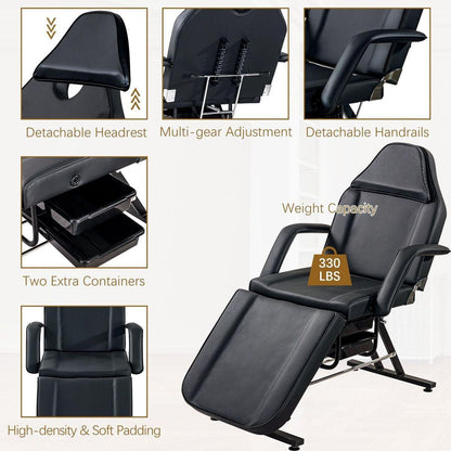 Massage Salon Tattoo Chair with Two Trays Esthetician Bed with Hydraulic Stool,Multi-Purpose 3-Section Facial Bed Table, Adjustable Beauty Barber Spa Beauty Equipment, Black