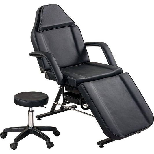 Massage Salon Tattoo Chair with Two Trays Esthetician Bed with Hydraulic Stool,Multi-Purpose 3-Section Facial Bed Table, Adjustable Beauty Barber Spa Beauty Equipment, Black