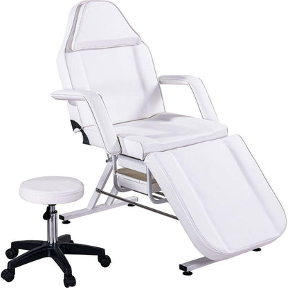 Massage Salon Tattoo Chair with Two Trays Esthetician Bed with Hydraulic Stool,Multi-Purpose 3-Section Facial Bed Table, Adjustable Beauty Barber Spa Beauty Equipment, White