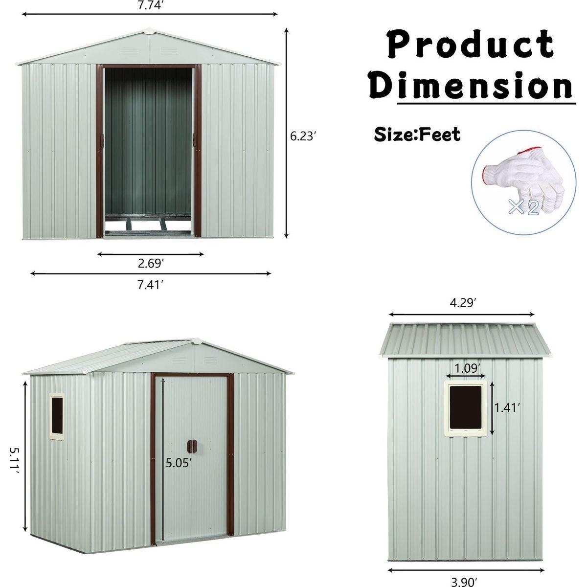 8ft x 4ft Outdoor Metal Storage Shed With window White