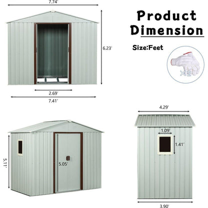 8ft x 4ft Outdoor Metal Storage Shed With window White