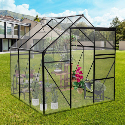 6X6FT-BLACK Polycarbonate Greenhouse Raised Base and Anchor Aluminum Heavy Duty Walk-in Greenhouses for Outdoor Backyard in All Season