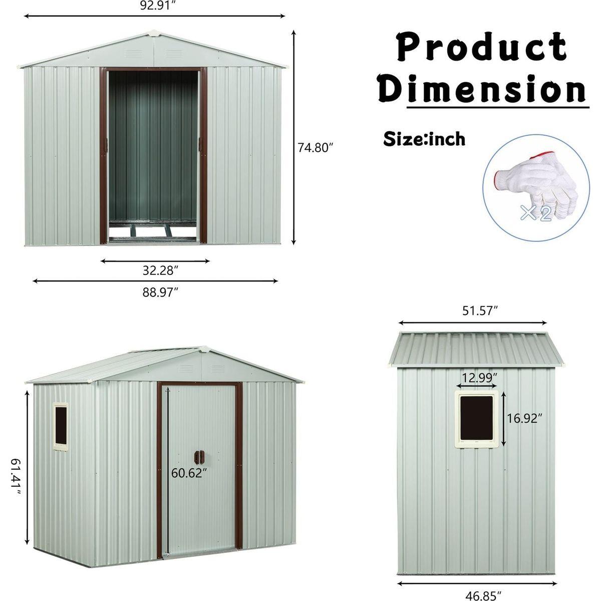 8ft x 4ft Outdoor Metal Storage Shed With window White