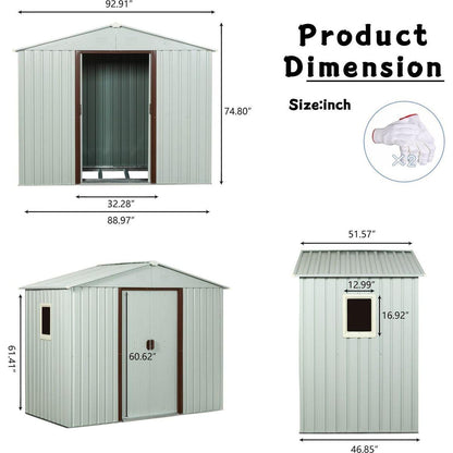 8ft x 4ft Outdoor Metal Storage Shed With window White