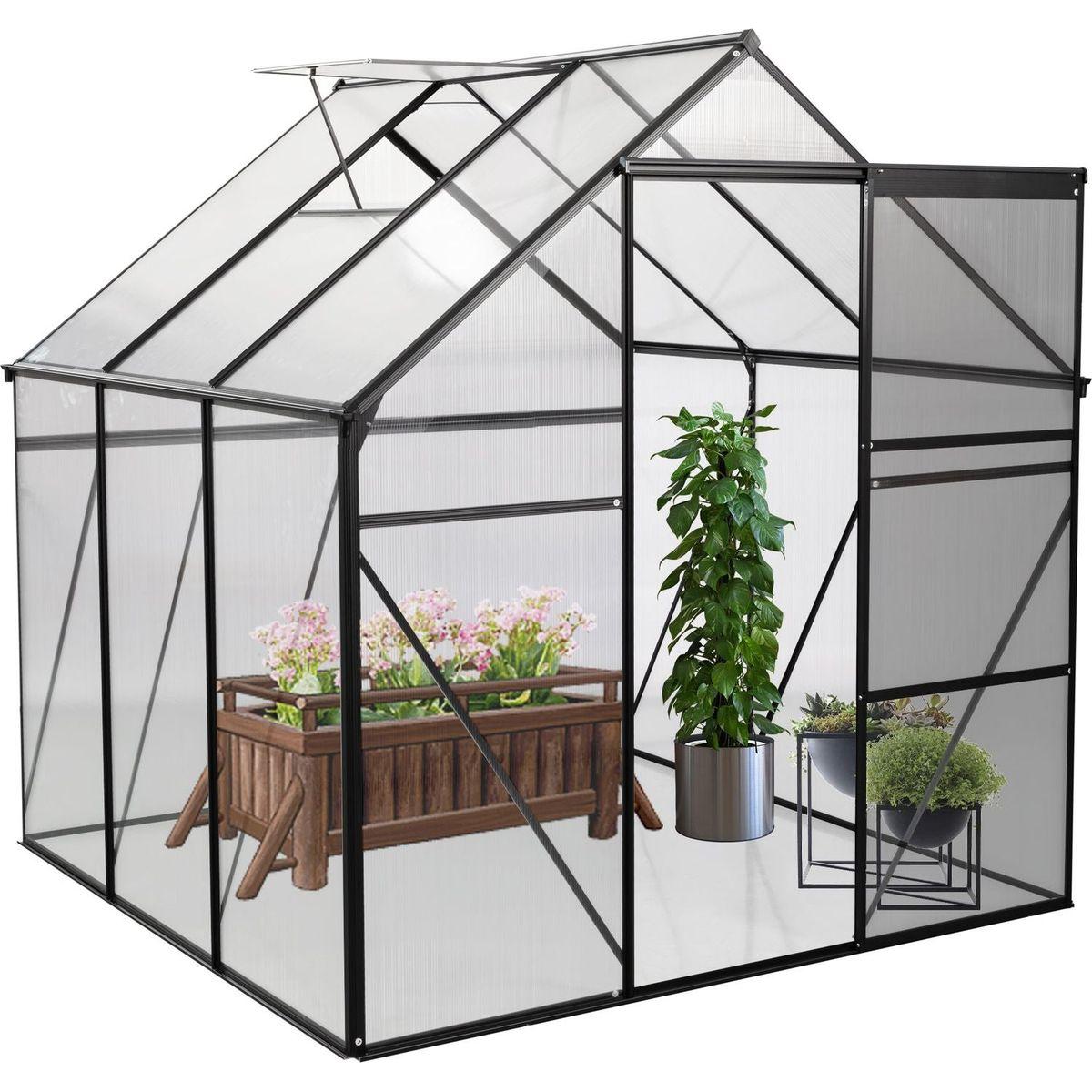 6X6FT-BLACK Polycarbonate Greenhouse Raised Base and Anchor Aluminum Heavy Duty Walk-in Greenhouses for Outdoor Backyard in All Season