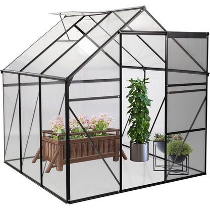 6X6FT-BLACK Polycarbonate Greenhouse Raised Base and Anchor Aluminum Heavy Duty Walk-in Greenhouses for Outdoor Backyard in All Season
