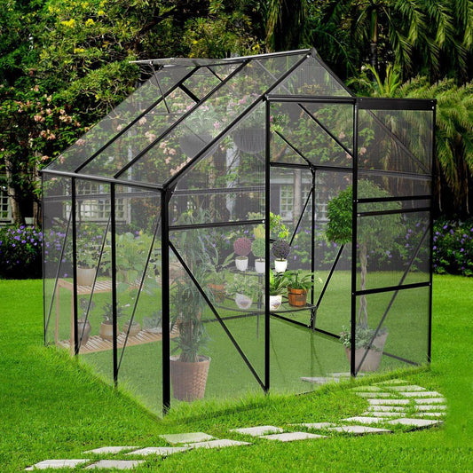 6X6FT-BLACK Polycarbonate Greenhouse Raised Base and Anchor Aluminum Heavy Duty Walk-in Greenhouses for Outdoor Backyard in All Season