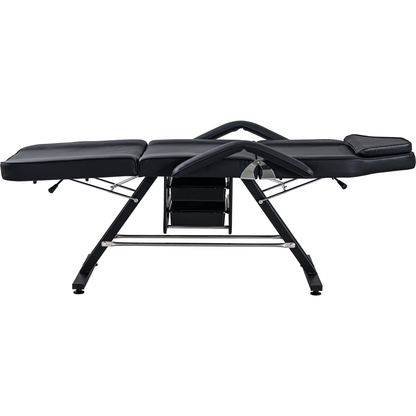 Massage Salon Tattoo Chair with Two Trays Esthetician Bed with Hydraulic Stool,Multi-Purpose 3-Section Facial Bed Table, Adjustable Beauty Barber Spa Beauty Equipment, Black