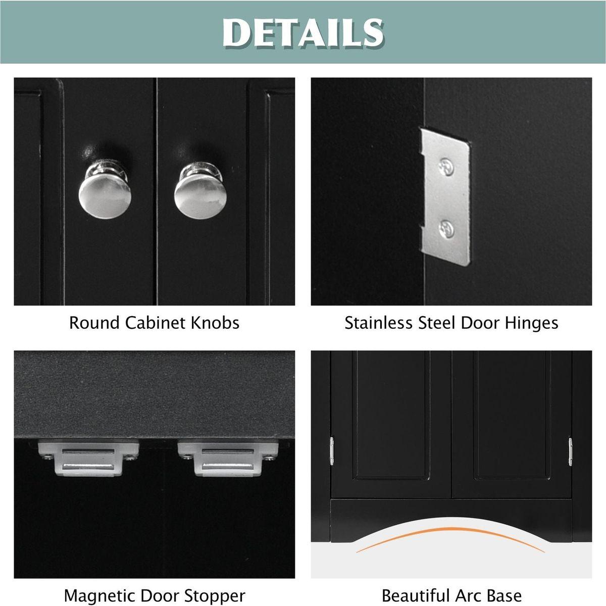 Black Triangle Bathroom Storage Cabinet with Adjustable Shelves, Freestanding Floor Cabinet for Home Kitchen