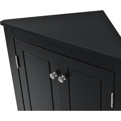 Black Triangle Bathroom Storage Cabinet with Adjustable Shelves, Freestanding Floor Cabinet for Home Kitchen