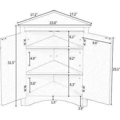 Black Triangle Bathroom Storage Cabinet with Adjustable Shelves, Freestanding Floor Cabinet for Home Kitchen
