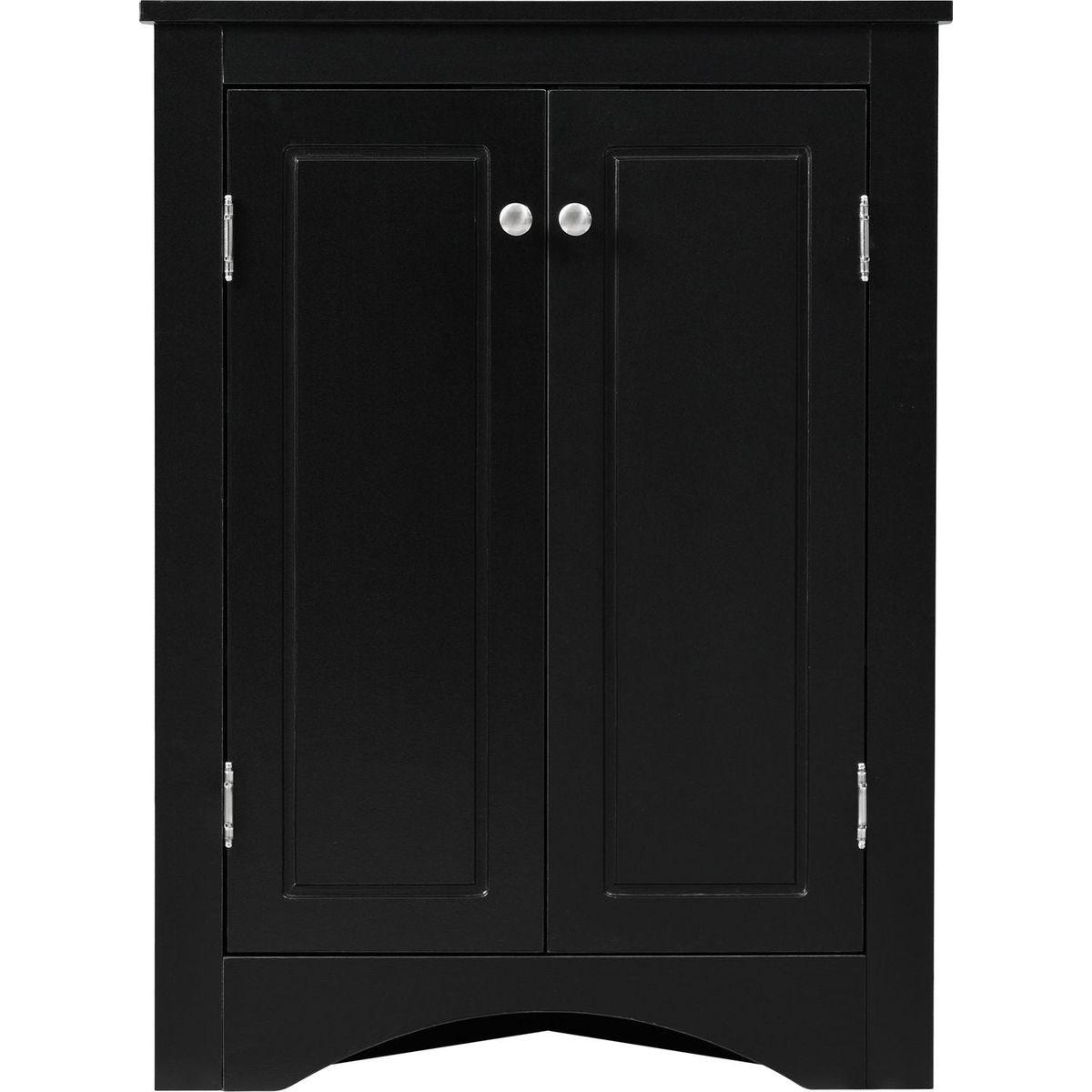 Black Triangle Bathroom Storage Cabinet with Adjustable Shelves, Freestanding Floor Cabinet for Home Kitchen