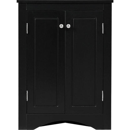 Black Triangle Bathroom Storage Cabinet with Adjustable Shelves, Freestanding Floor Cabinet for Home Kitchen