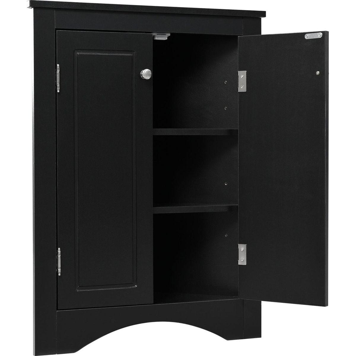 Black Triangle Bathroom Storage Cabinet with Adjustable Shelves, Freestanding Floor Cabinet for Home Kitchen