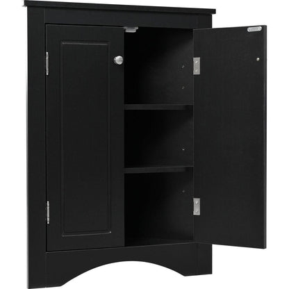 Black Triangle Bathroom Storage Cabinet with Adjustable Shelves, Freestanding Floor Cabinet for Home Kitchen