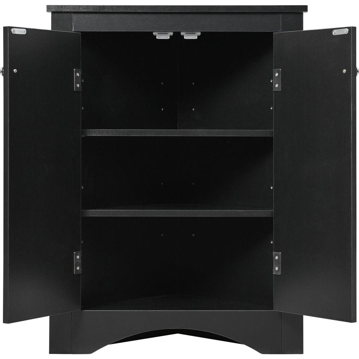 Black Triangle Bathroom Storage Cabinet with Adjustable Shelves, Freestanding Floor Cabinet for Home Kitchen
