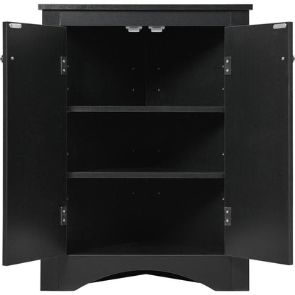 Black Triangle Bathroom Storage Cabinet with Adjustable Shelves, Freestanding Floor Cabinet for Home Kitchen