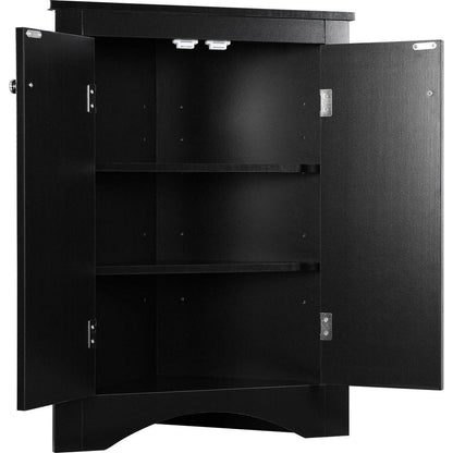 Black Triangle Bathroom Storage Cabinet with Adjustable Shelves, Freestanding Floor Cabinet for Home Kitchen