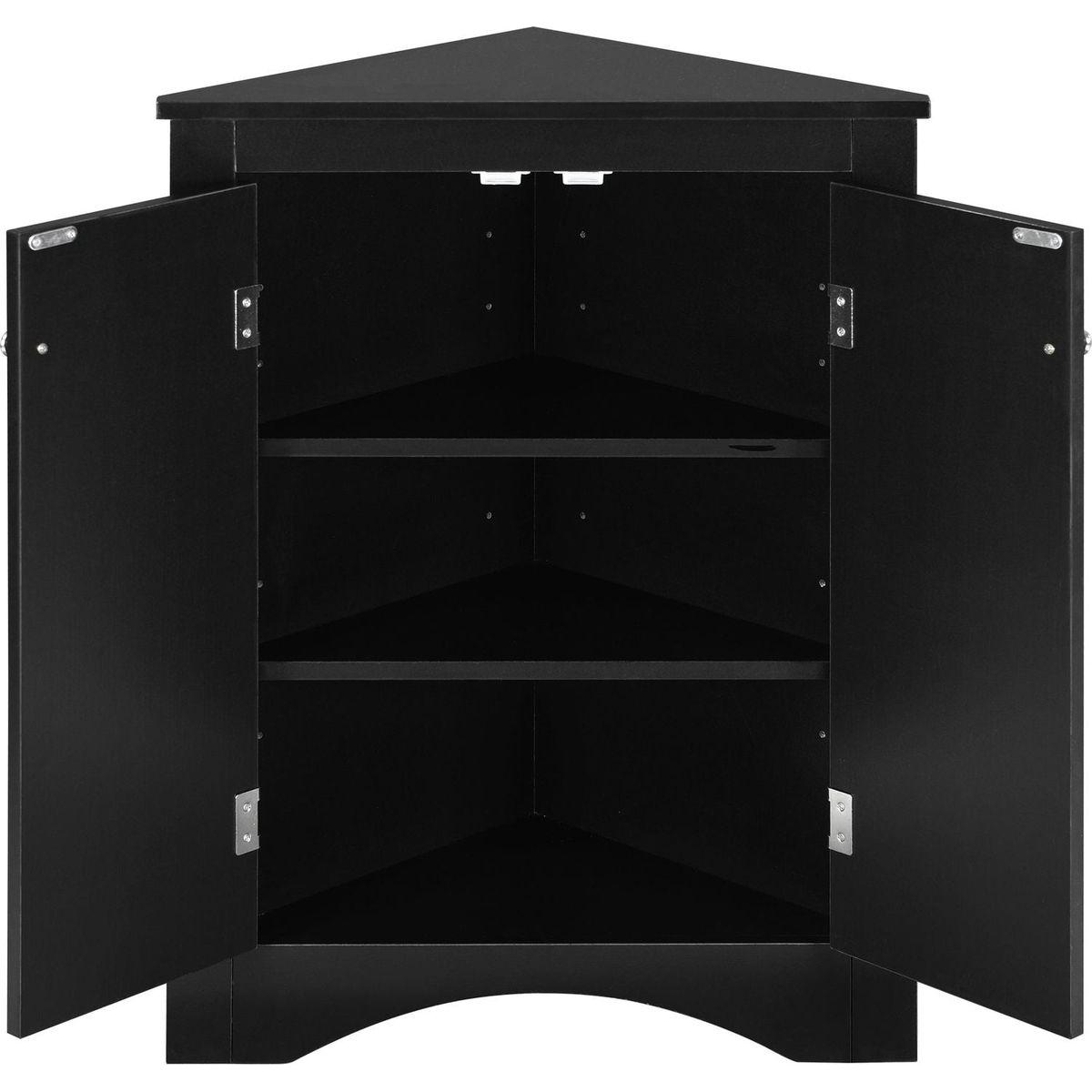 Black Triangle Bathroom Storage Cabinet with Adjustable Shelves, Freestanding Floor Cabinet for Home Kitchen