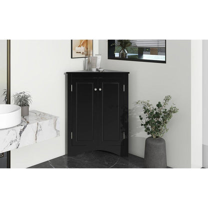 Black Triangle Bathroom Storage Cabinet with Adjustable Shelves, Freestanding Floor Cabinet for Home Kitchen