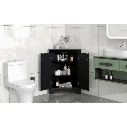 Black Triangle Bathroom Storage Cabinet with Adjustable Shelves, Freestanding Floor Cabinet for Home Kitchen