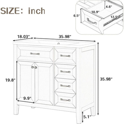 36" Bathroom Vanity with Sink Combo, White Bathroom Cabinet with Drawers, Solid Frame and MDF Board