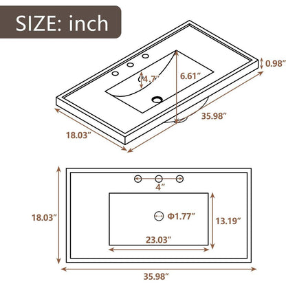 36" Bathroom Vanity with Sink Combo, White Bathroom Cabinet with Drawers, Solid Frame and MDF Board