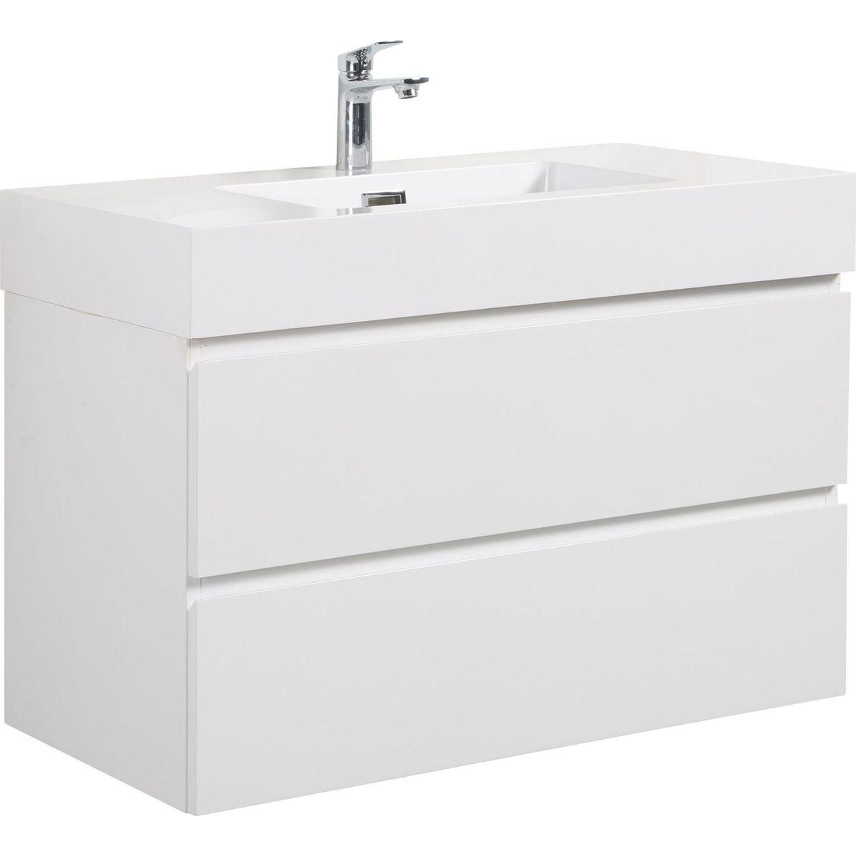 Alice 36" White Bathroom Vanity with Sink, Large Storage Wall Mounted Floating Bathroom Vanity for Modern Bathroom, One-Piece White Sink Basin without Drain and Faucet, Pre-assembled