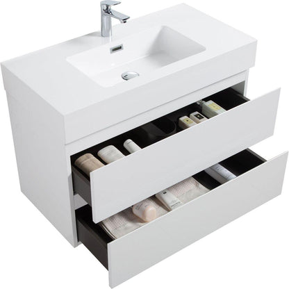 Alice 36" White Bathroom Vanity with Sink, Large Storage Wall Mounted Floating Bathroom Vanity for Modern Bathroom, One-Piece White Sink Basin without Drain and Faucet, Pre-assembled