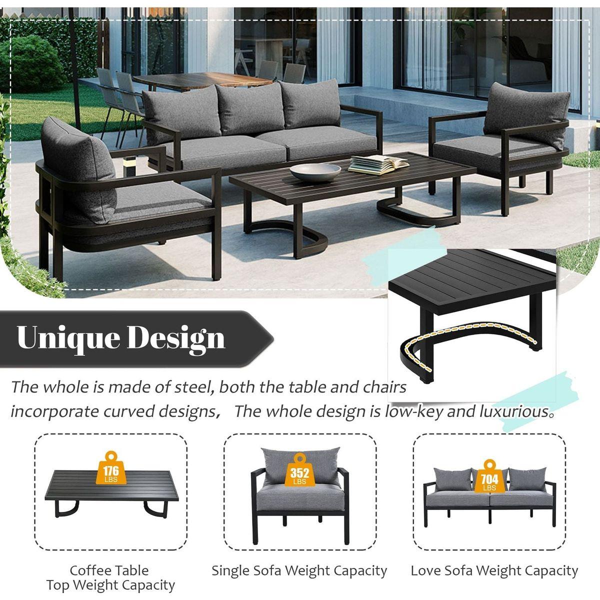 Multi-person Outdoor Steel Sofa Set, Waterproof, Anti-rust and Anti-uv, Suitable for Gardens and Lawns