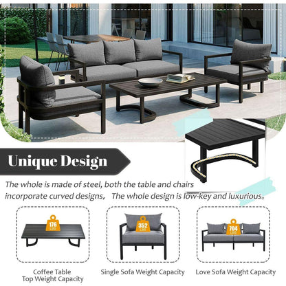 Multi-person Outdoor Steel Sofa Set, Waterproof, Anti-rust and Anti-uv, Suitable for Gardens and Lawns