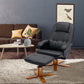 Recliner Chair with Ottoman, Swivel Recliner Chair with Wood Base for Livingroom, Bedroom, Faux Leather Beige,Black