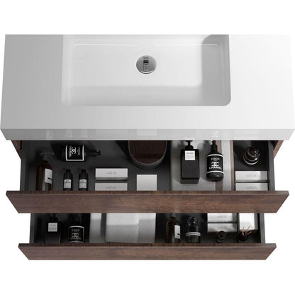 Alice 30" Walnut Bathroom Vanity with Sink, Large Storage Wall Mounted Floating Bathroom Vanity for Modern Bathroom, One-Piece White Sink Basin without Drain and Faucet, Pre-assembled