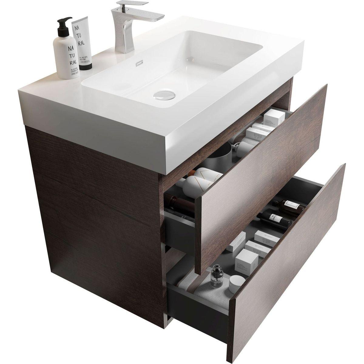 Alice 30" Walnut Bathroom Vanity with Sink, Large Storage Wall Mounted Floating Bathroom Vanity for Modern Bathroom, One-Piece White Sink Basin without Drain and Faucet, Pre-assembled